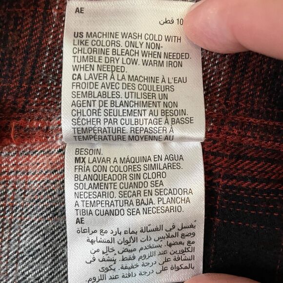 Sun + Stone Men’s  Flannel Button Down Tattersall Shirt Plaid Red Black- XXL - Picture 12 of 14